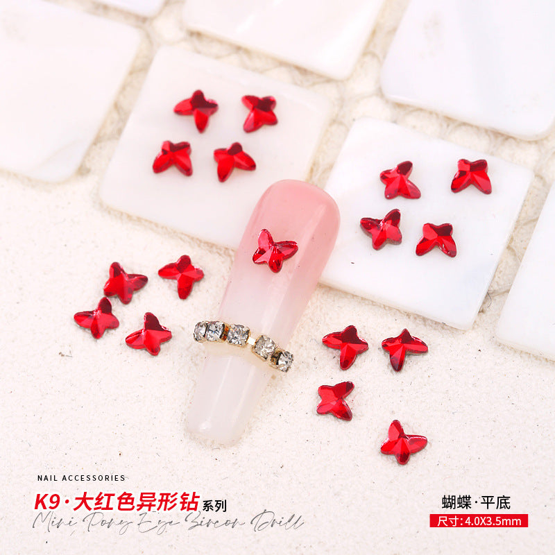 Red Small Flatback Shaped Rhinestones: Heart, Teardrop, Butterfly, Marquise | Christmas & New Year Nail Art Glass Ornaments | Factory Wholesale