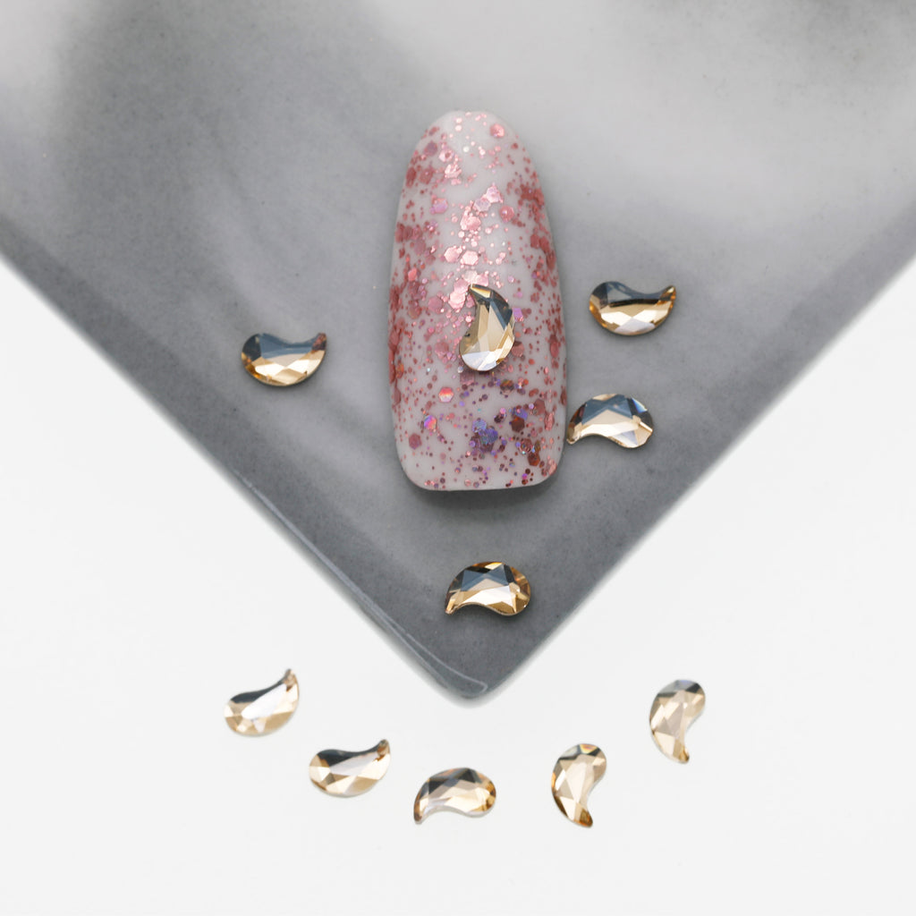 Cross-Border Supply Gold Champagne Flatback Shaped Nail Art Rhinestones Super Sparkle Gel Polish Adhesive Stones Non-Fading Base Color