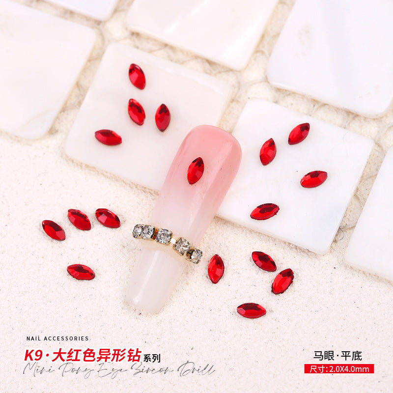 Red Small Flatback Shaped Rhinestones: Heart, Teardrop, Butterfly, Marquise | Christmas & New Year Nail Art Glass Ornaments | Factory Wholesale