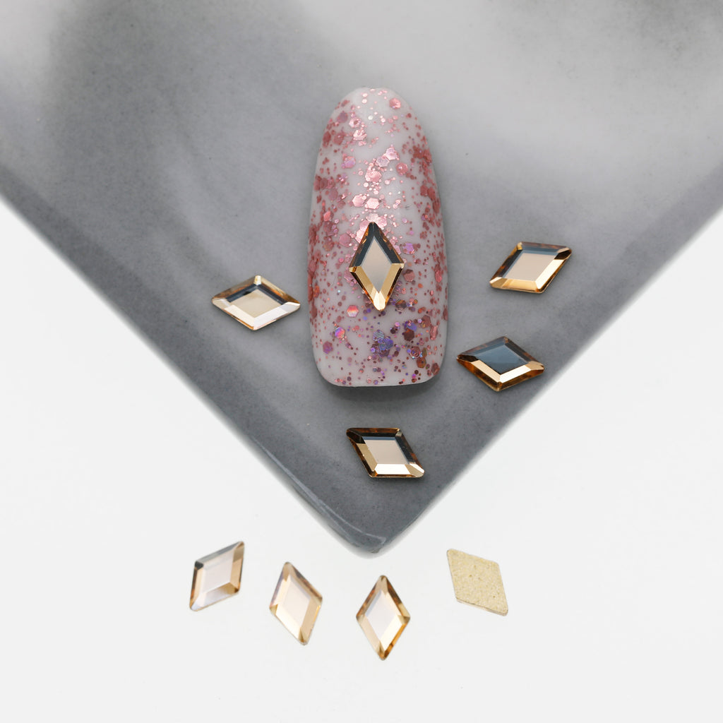 Cross-Border Supply Gold Champagne Flatback Shaped Nail Art Rhinestones Super Sparkle Gel Polish Adhesive Stones Non-Fading Base Color