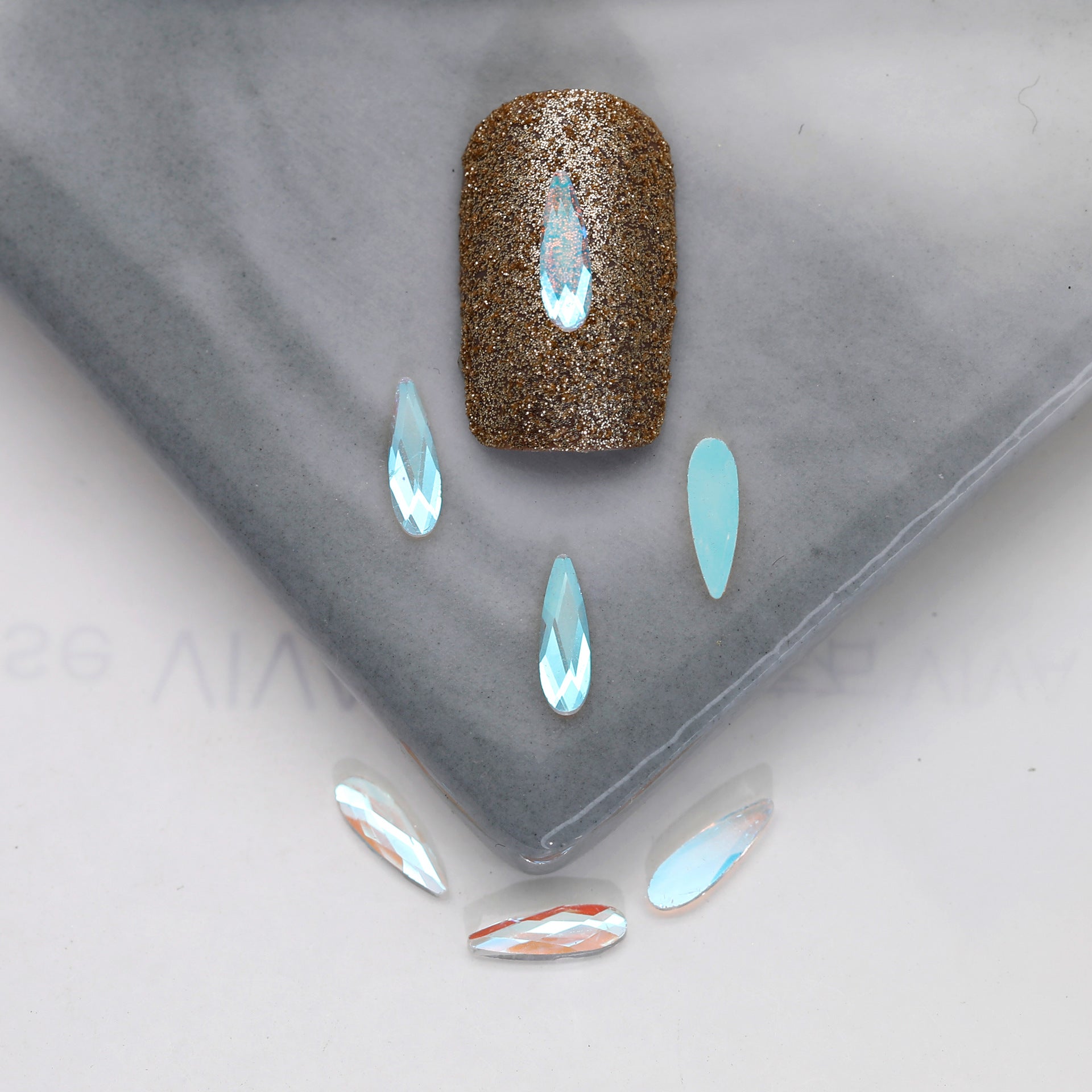 Factory Direct Wen Jingling Style Aurora Glass Stones Flatback Shaped Aurora Transparent Rhinestones Nail Art Accessories