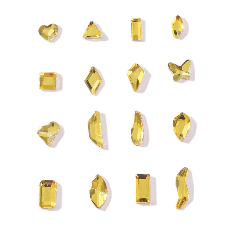Small Golden Yellow Flatback Shaped Rhinestones Yellow Heart Butterfly Marquise Glass Crystal Nail Art Decorations Wholesale