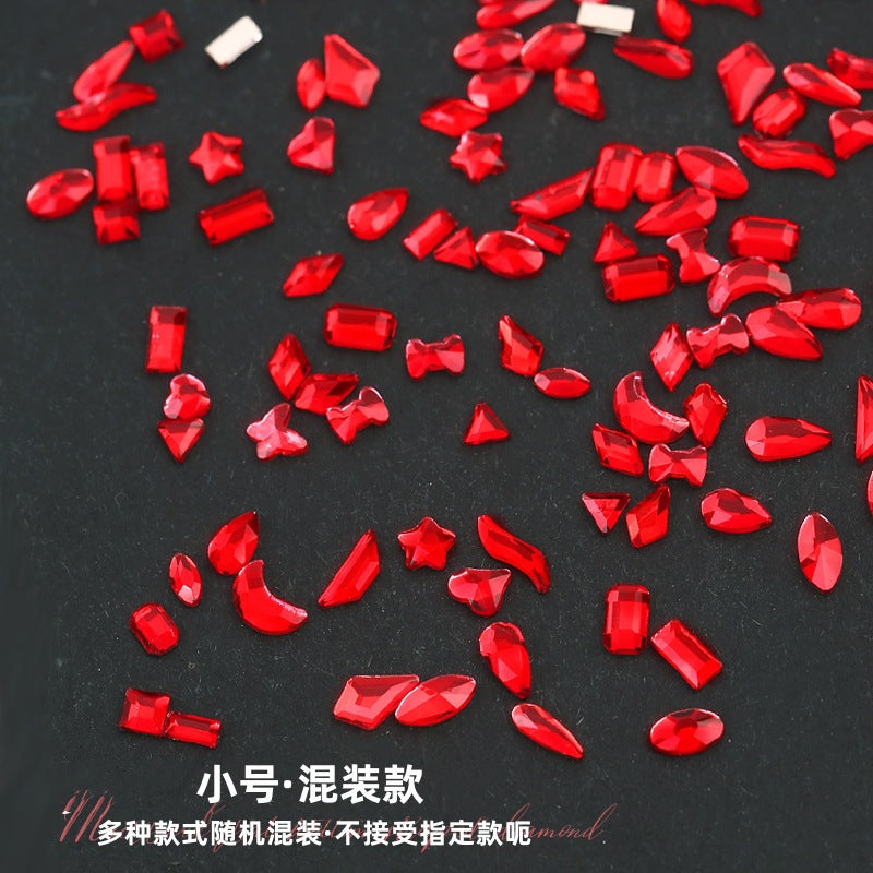 Red Small Flatback Shaped Rhinestones: Heart, Teardrop, Butterfly, Marquise | Christmas & New Year Nail Art Glass Ornaments | Factory Wholesale