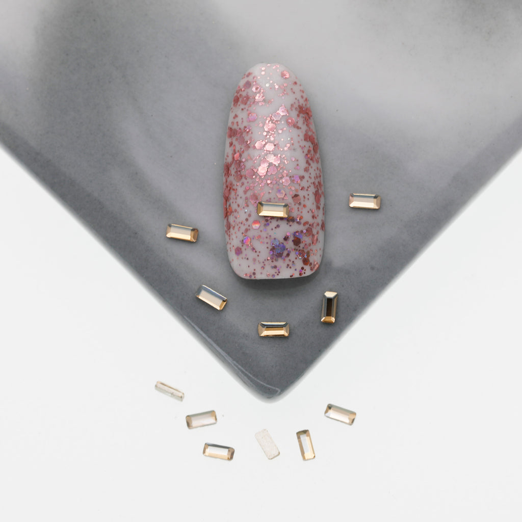 Cross-Border Supply Gold Champagne Flatback Shaped Nail Art Rhinestones Super Sparkle Gel Polish Adhesive Stones Non-Fading Base Color