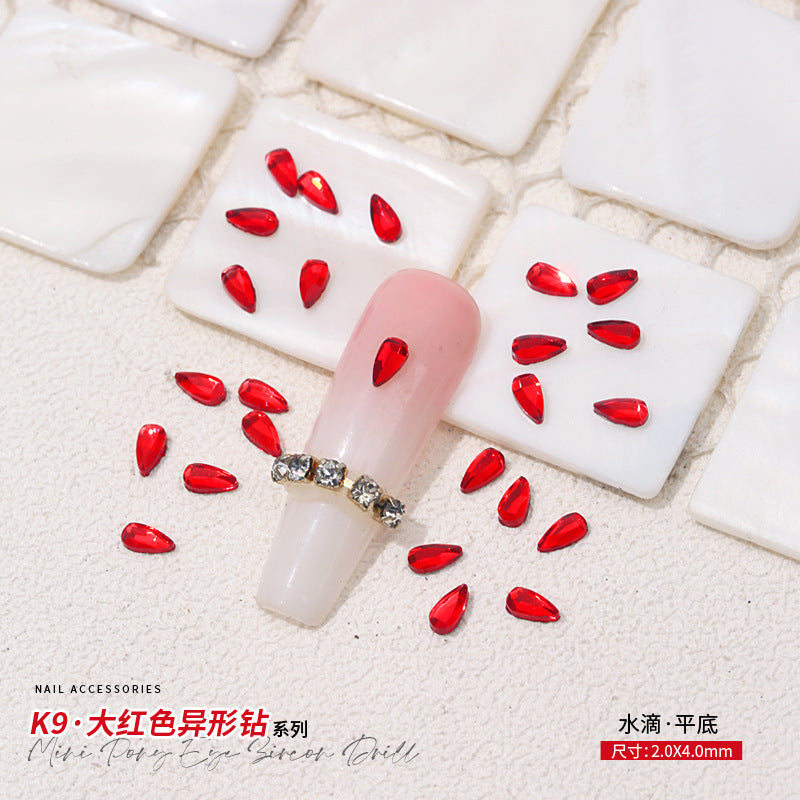 Red Small Flatback Shaped Rhinestones: Heart, Teardrop, Butterfly, Marquise | Christmas & New Year Nail Art Glass Ornaments | Factory Wholesale