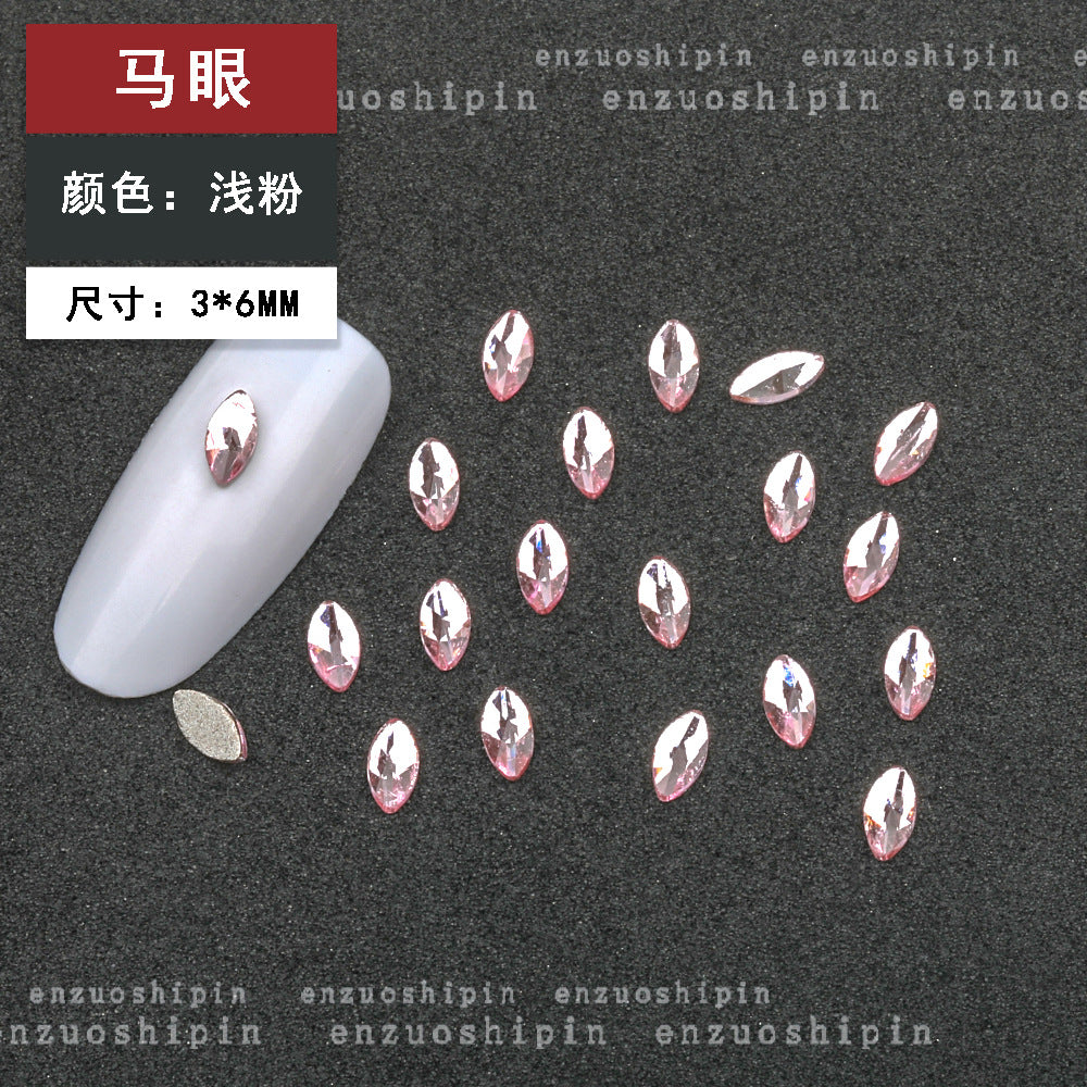 New Hot-Selling Light Pink Gold Base Flatback Shaped Marquise Teardrop Glass Rhinestones DIY Nail Art Accessories Wholesale