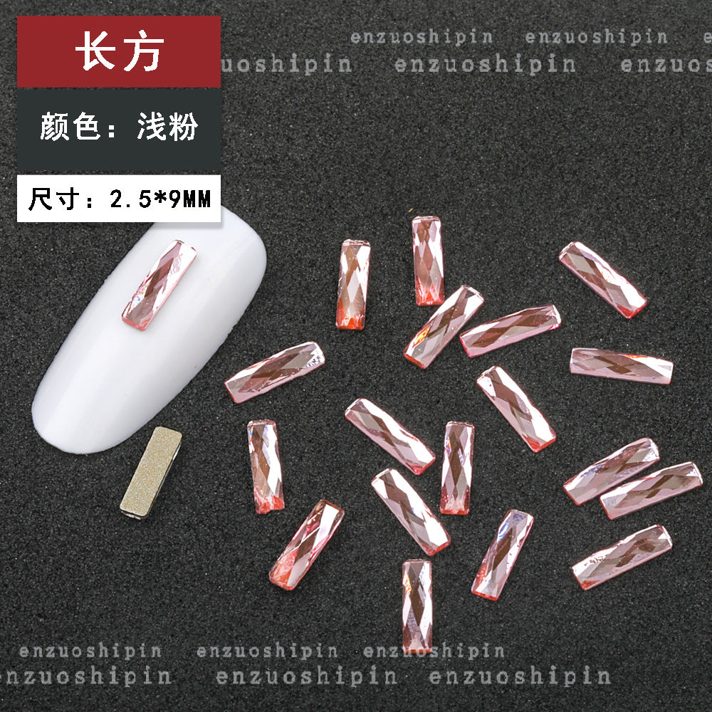 New hot-selling nail art rhinestones, light pink gold base, flat bottom, irregular shape, marquise, teardrop glass rhinestones, DIY nail art accessories wholesale.