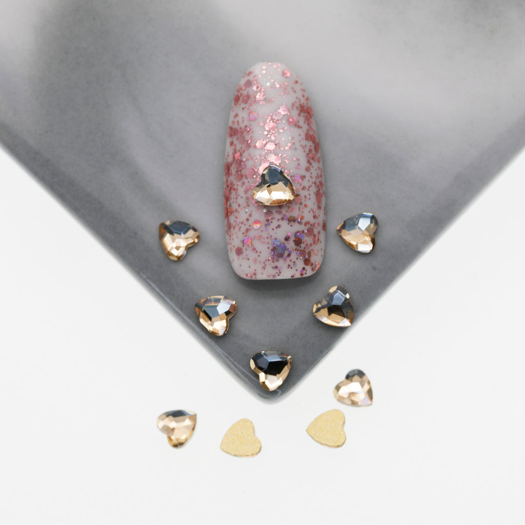 Cross-Border Supply Gold Champagne Flatback Shaped Nail Art Rhinestones Super Sparkle Gel Polish Adhesive Stones Non-Fading Base Color