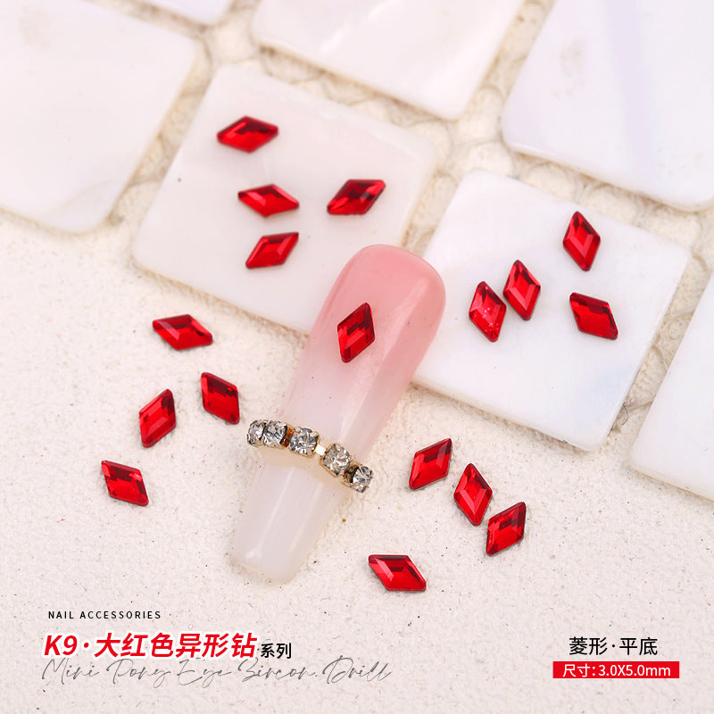 Red Small Flatback Shaped Rhinestones: Heart, Teardrop, Butterfly, Marquise | Christmas & New Year Nail Art Glass Ornaments | Factory Wholesale