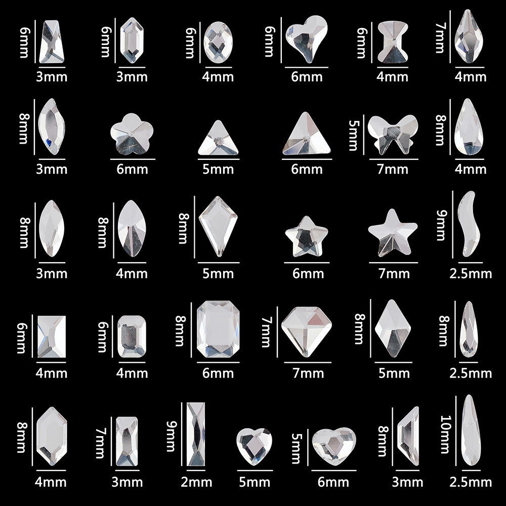 Mini Small Mixed Flatback Multi-Style Shaped Rhinestones Super Sparkle White Glass Nail Art Decorations