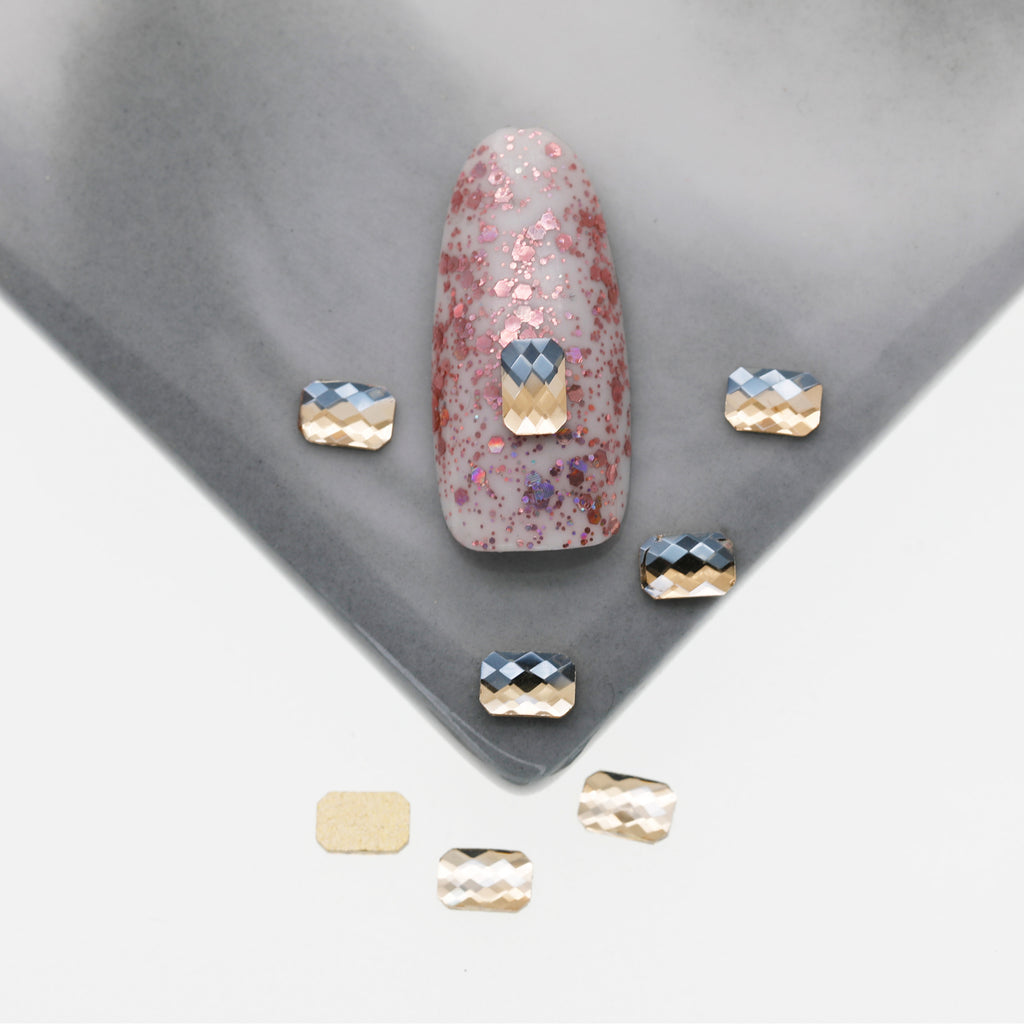 Cross-Border Supply Gold Champagne Flatback Shaped Nail Art Rhinestones Super Sparkle Gel Polish Adhesive Stones Non-Fading Base Color