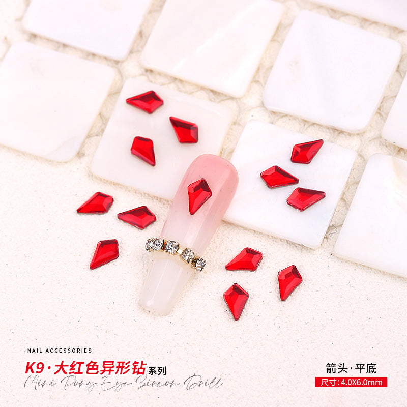 Red Small Flatback Shaped Rhinestones: Heart, Teardrop, Butterfly, Marquise | Christmas & New Year Nail Art Glass Ornaments | Factory Wholesale