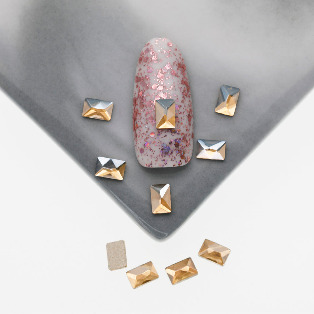 Cross-Border Supply Gold Champagne Flatback Shaped Nail Art Rhinestones Super Sparkle Gel Polish Adhesive Stones Non-Fading Base Color