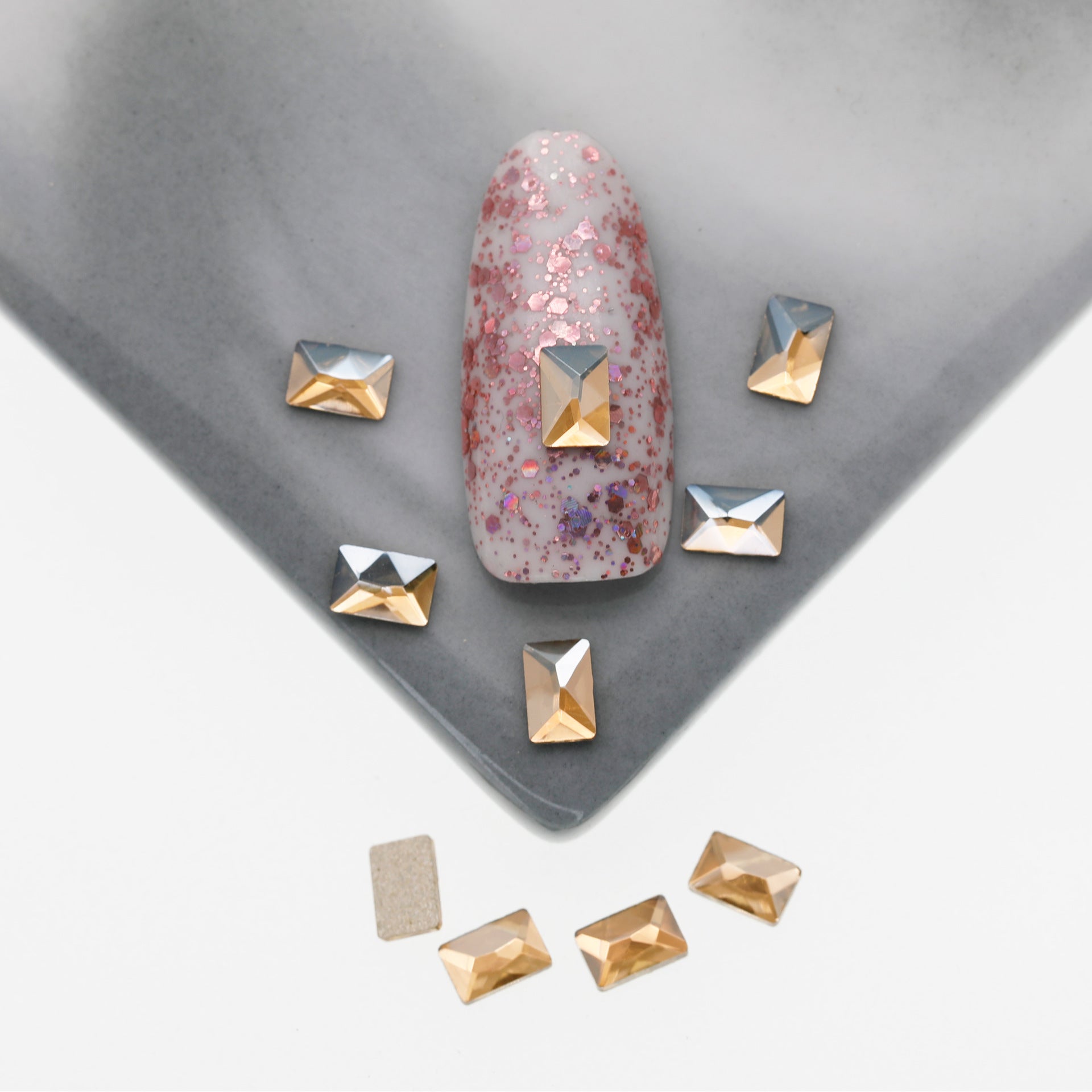 Cross-Border Supply Gold Champagne Flatback Shaped Nail Art Rhinestones Super Sparkle Gel Polish Adhesive Stones Non-Fading Base Color