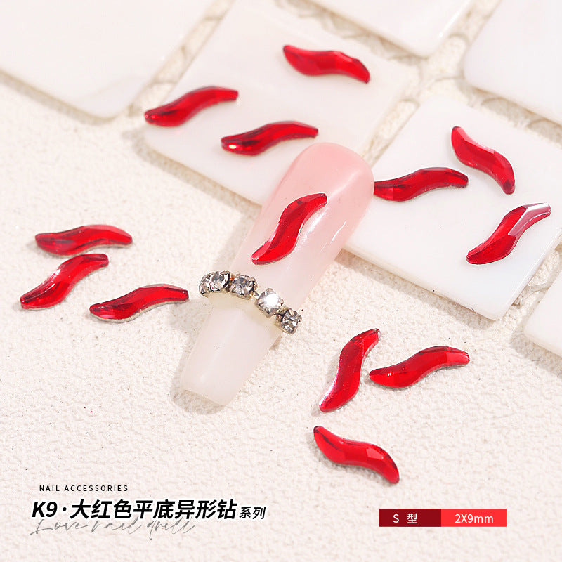 Red Small Flatback Shaped Rhinestones: Heart, Teardrop, Butterfly, Marquise | Christmas & New Year Nail Art Glass Ornaments | Factory Wholesale