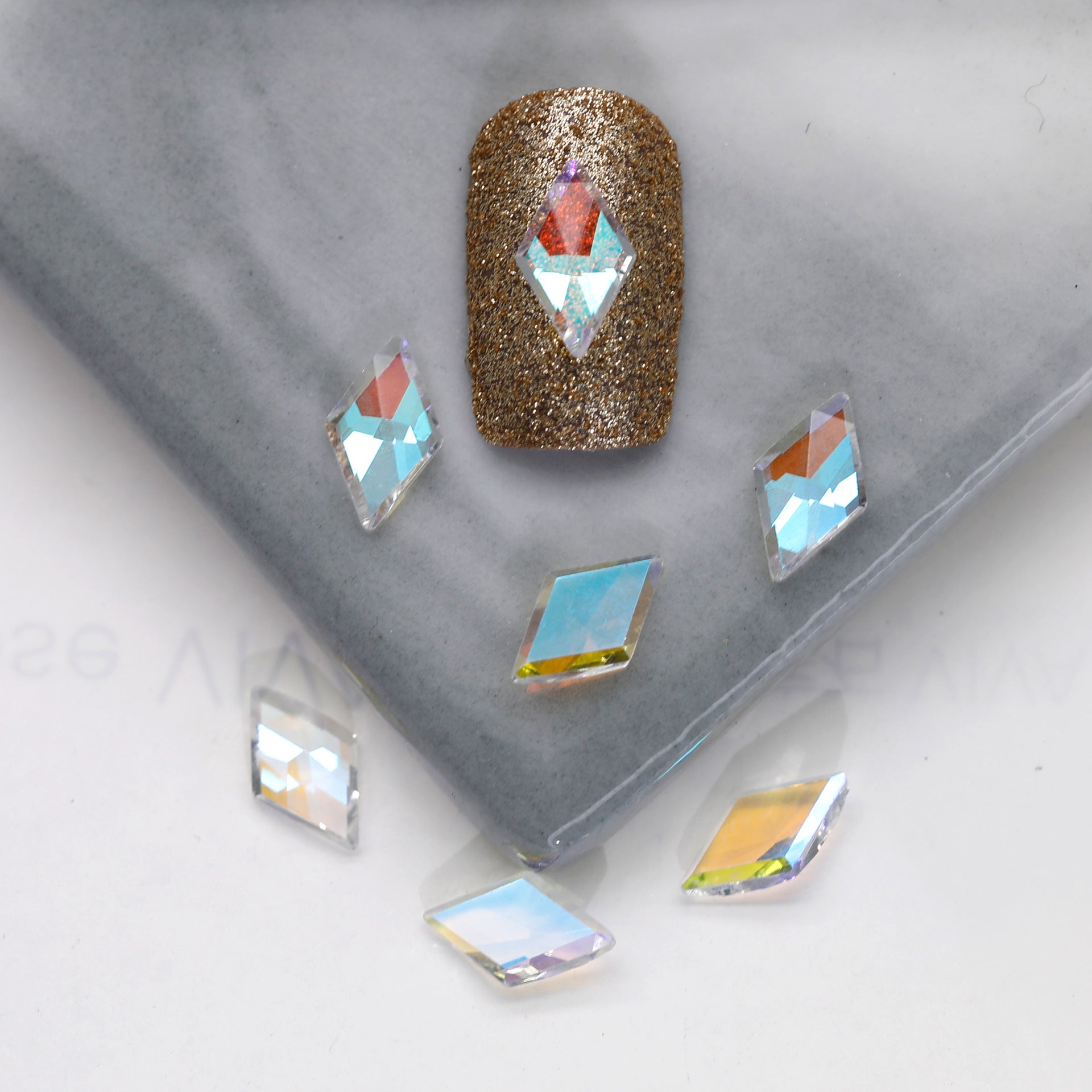 Factory Direct Wen Jingling Style Aurora Glass Stones Flatback Shaped Aurora Transparent Rhinestones Nail Art Accessories