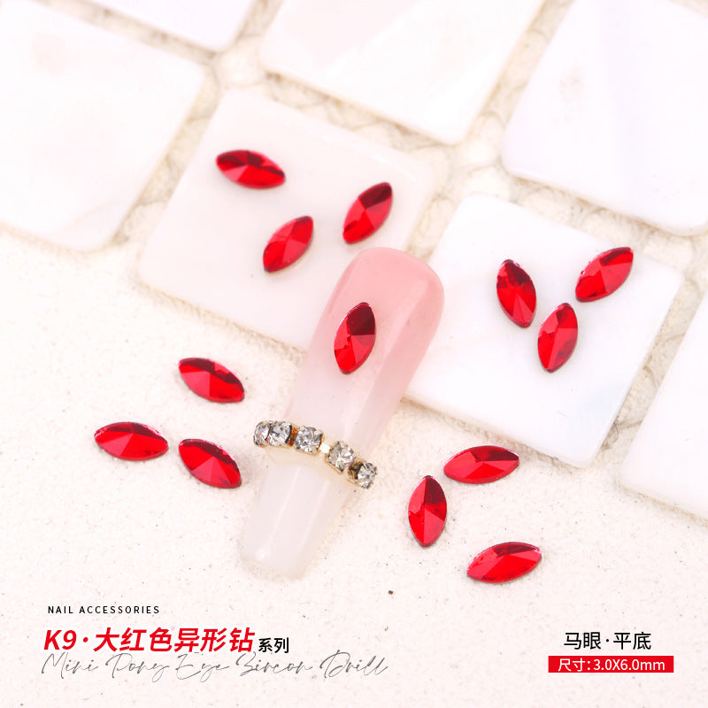 Red Small Flatback Shaped Rhinestones: Heart, Teardrop, Butterfly, Marquise | Christmas & New Year Nail Art Glass Ornaments | Factory Wholesale