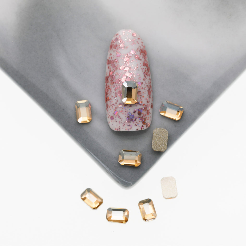 Cross-Border Supply Gold Champagne Flatback Shaped Nail Art Rhinestones Super Sparkle Gel Polish Adhesive Stones Non-Fading Base Color