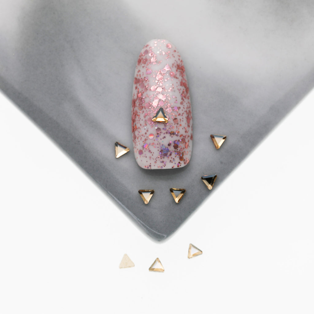 Cross-Border Supply Gold Champagne Flatback Shaped Nail Art Rhinestones Super Sparkle Gel Polish Adhesive Stones Non-Fading Base Color