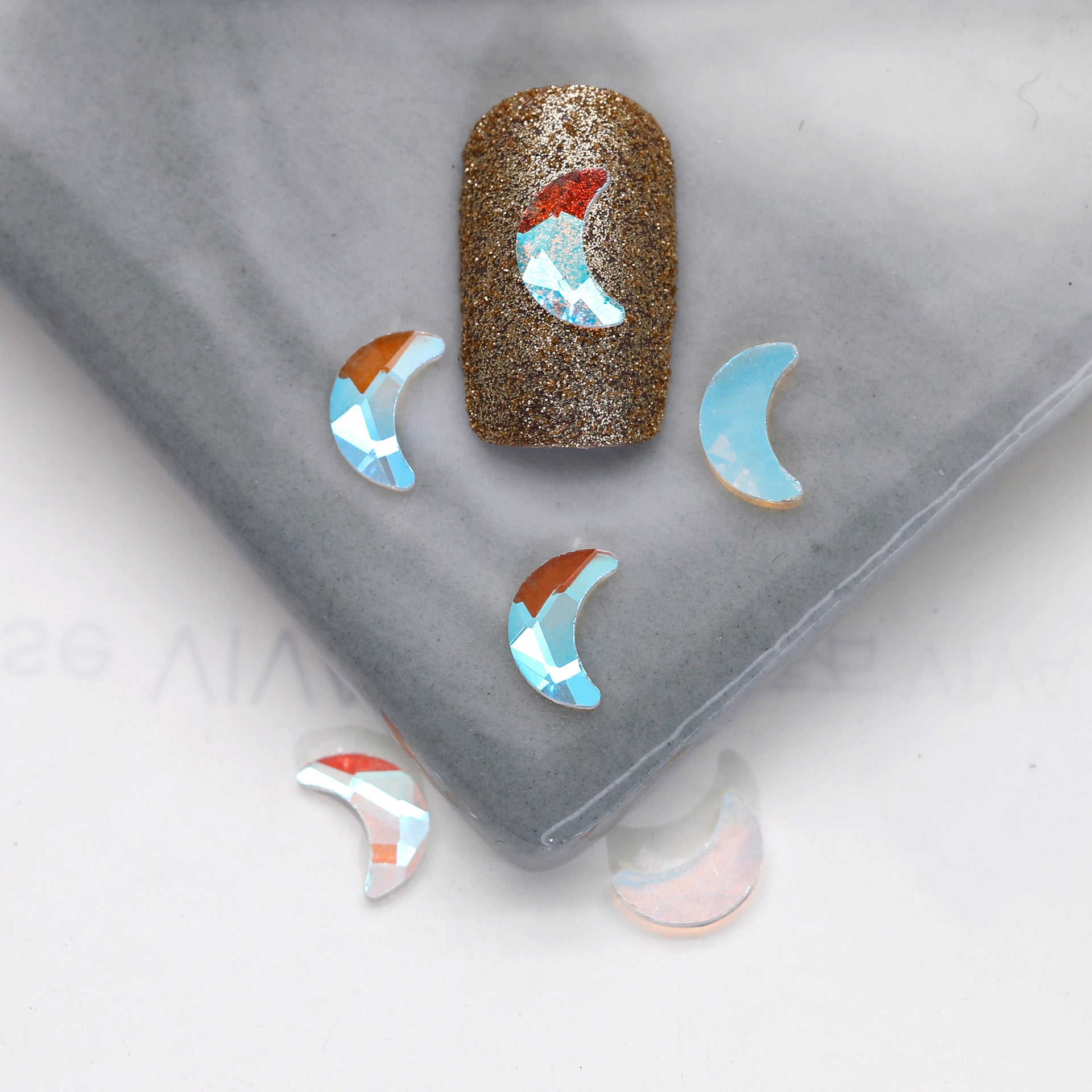 Factory Direct Wen Jingling Style Aurora Glass Stones Flatback Shaped Aurora Transparent Rhinestones Nail Art Accessories