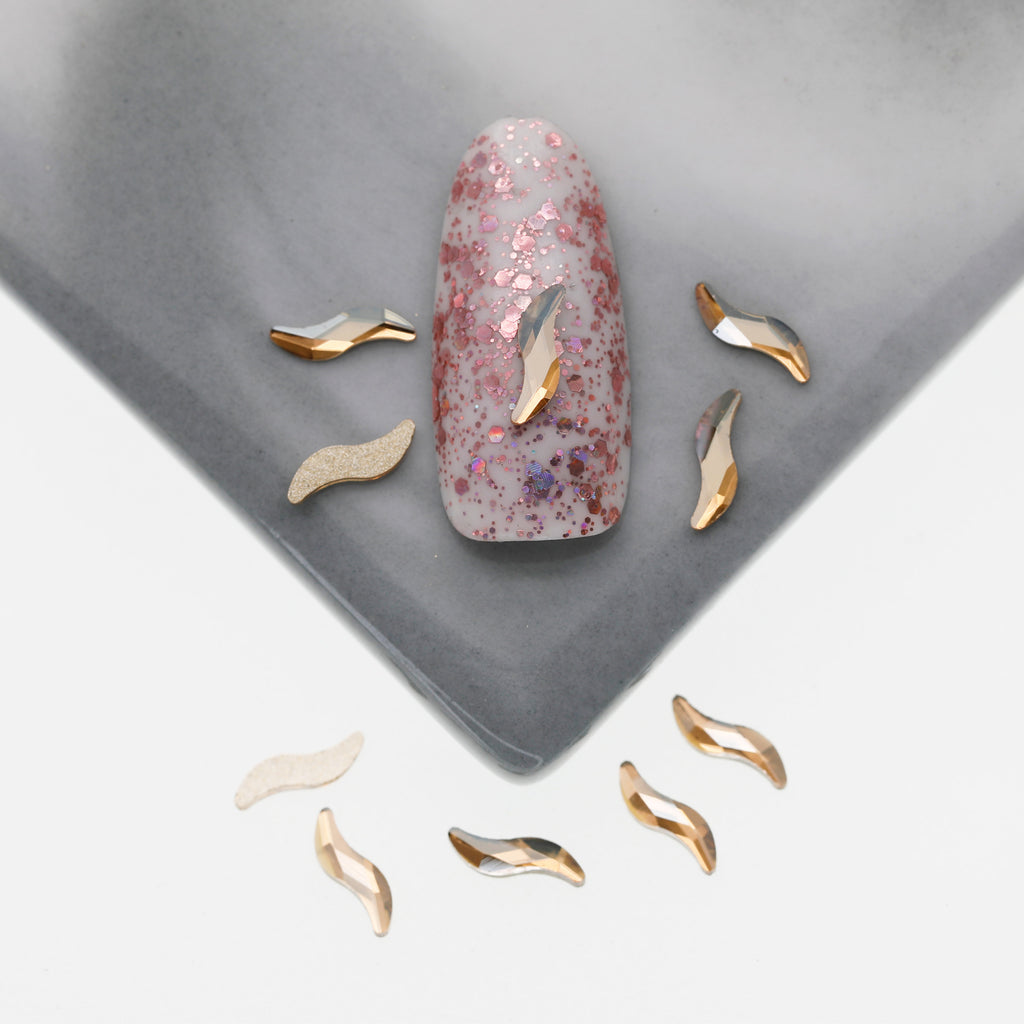 Cross-Border Supply Gold Champagne Flatback Shaped Nail Art Rhinestones Super Sparkle Gel Polish Adhesive Stones Non-Fading Base Color