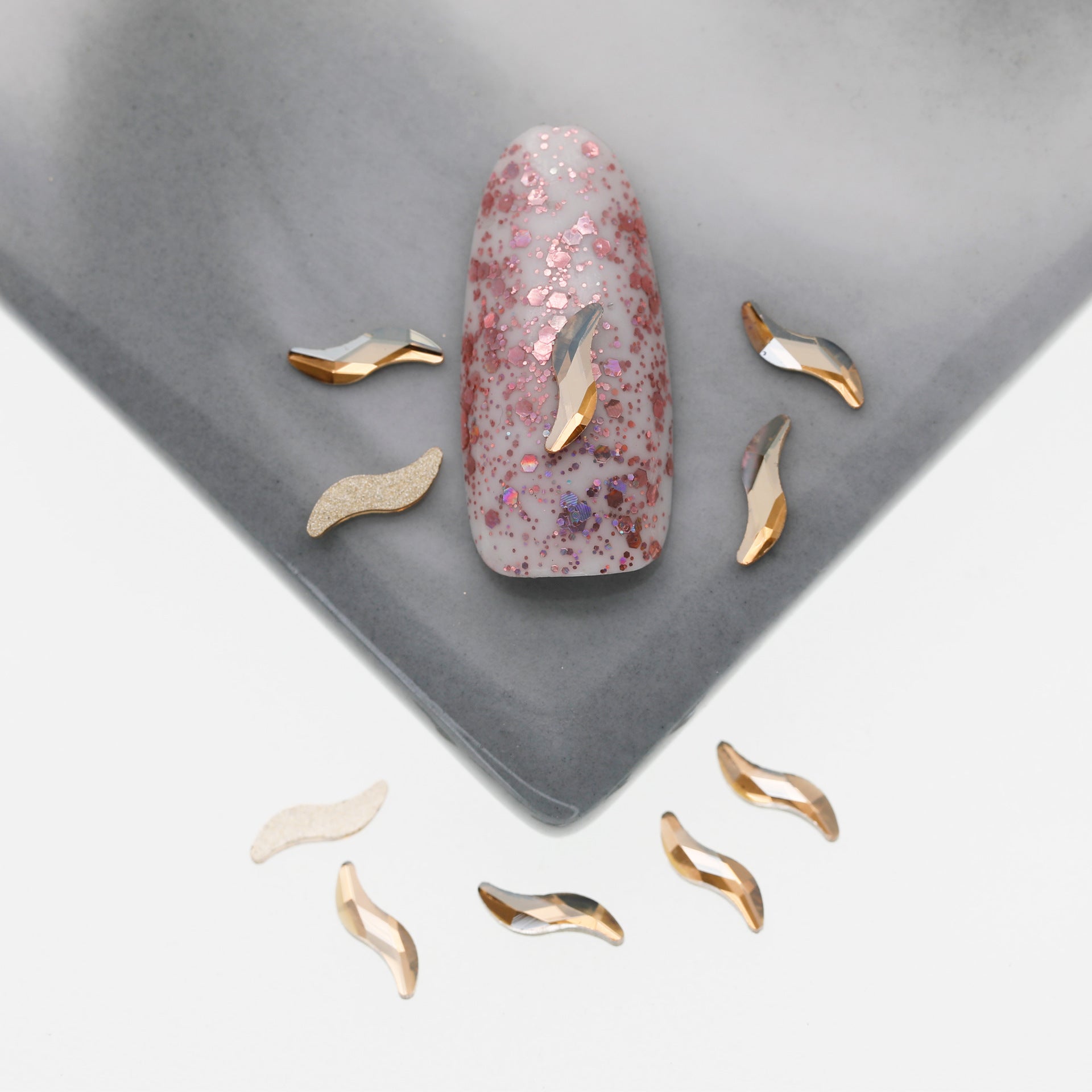 Cross-Border Supply Gold Champagne Flatback Shaped Nail Art Rhinestones Super Sparkle Gel Polish Adhesive Stones Non-Fading Base Color