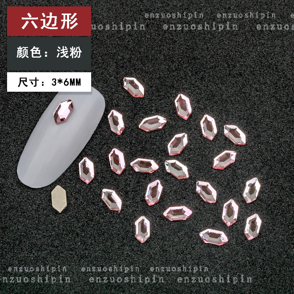 New hot-selling nail art rhinestones, light pink gold base, flat bottom, irregular shape, marquise, teardrop glass rhinestones, DIY nail art accessories wholesale.