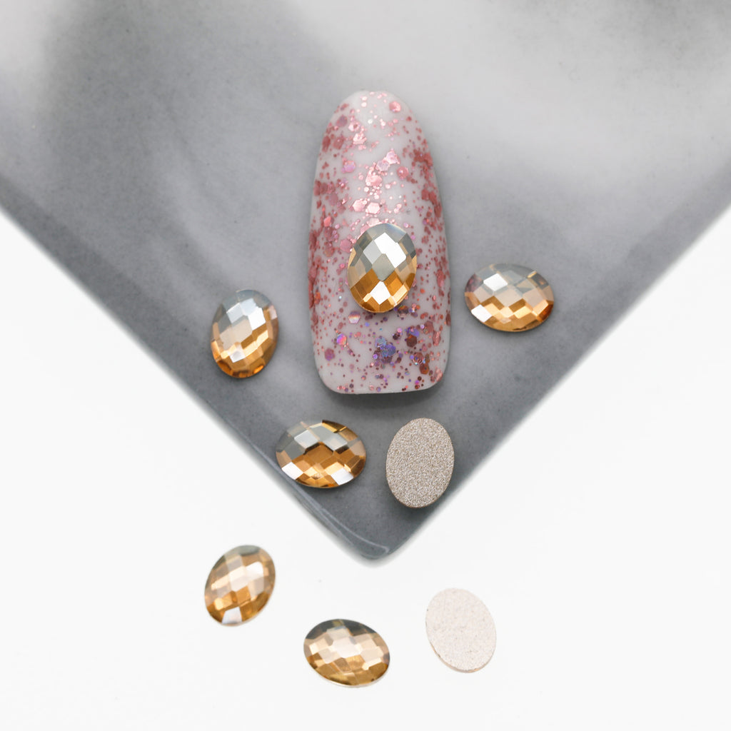 Cross-Border Supply Gold Champagne Flatback Shaped Nail Art Rhinestones Super Sparkle Gel Polish Adhesive Stones Non-Fading Base Color