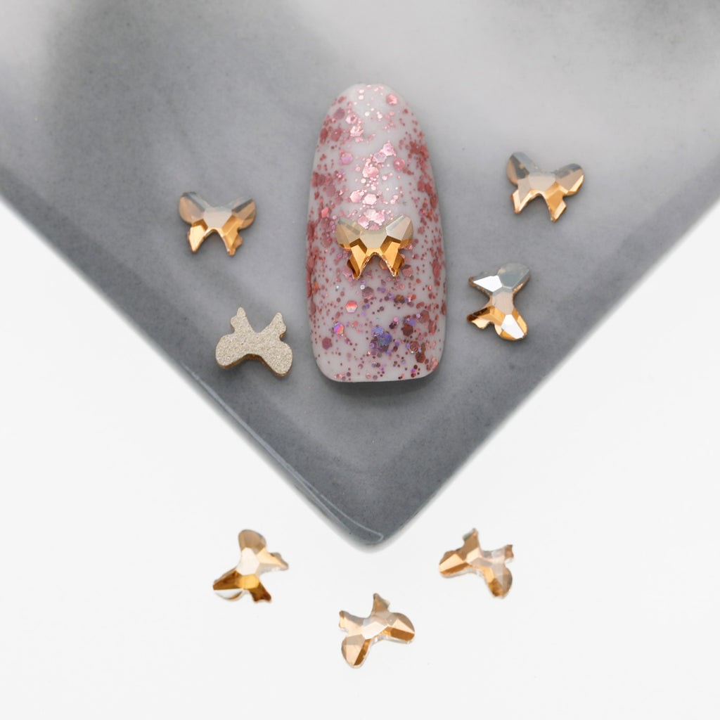 Cross-Border Supply Gold Champagne Flatback Shaped Nail Art Rhinestones Super Sparkle Gel Polish Adhesive Stones Non-Fading Base Color