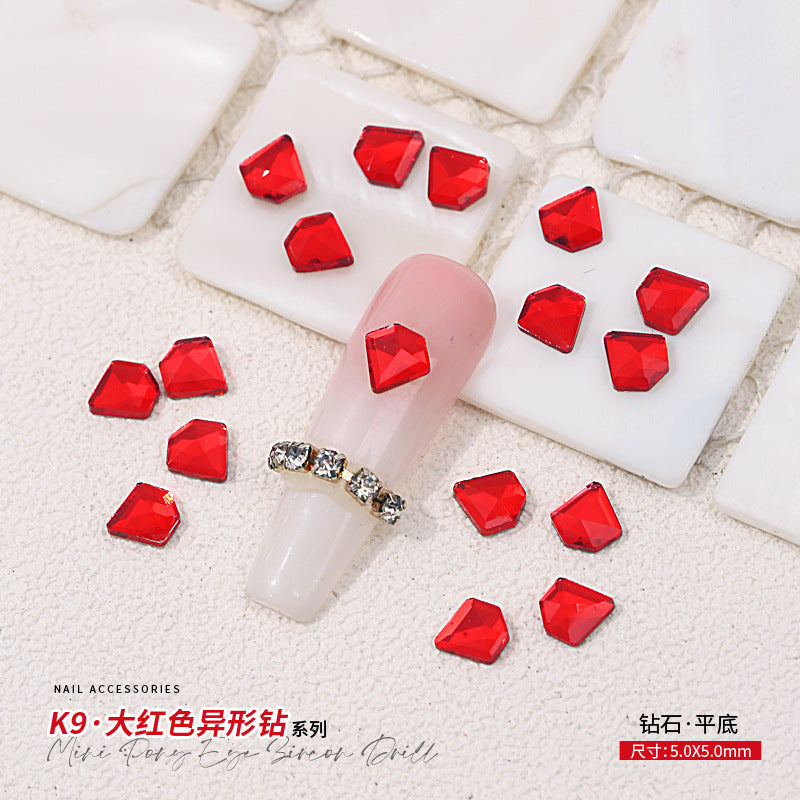Red Small Flatback Shaped Rhinestones: Heart, Teardrop, Butterfly, Marquise | Christmas & New Year Nail Art Glass Ornaments | Factory Wholesale