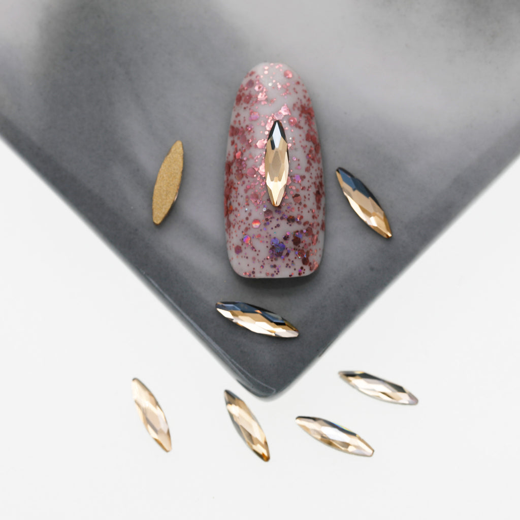 Cross-Border Supply Gold Champagne Flatback Shaped Nail Art Rhinestones Super Sparkle Gel Polish Adhesive Stones Non-Fading Base Color