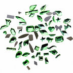 Nail art featuring a mix of unique shapes, flat-bottomed glass rhinestones, ultra-sparkling light green gel nail art, trendy and Instagram-worthy.