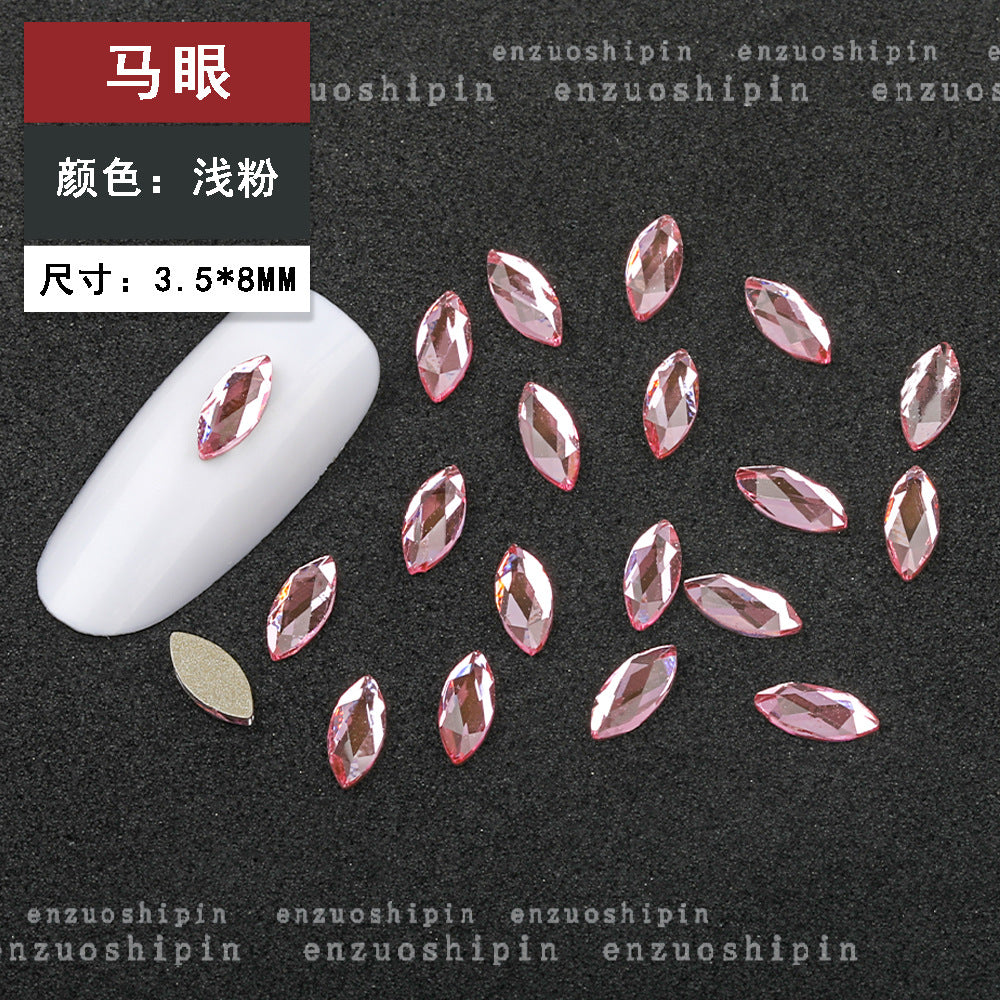 New hot-selling nail art rhinestones, light pink gold base, flat bottom, irregular shape, marquise, teardrop glass rhinestones, DIY nail art accessories wholesale.