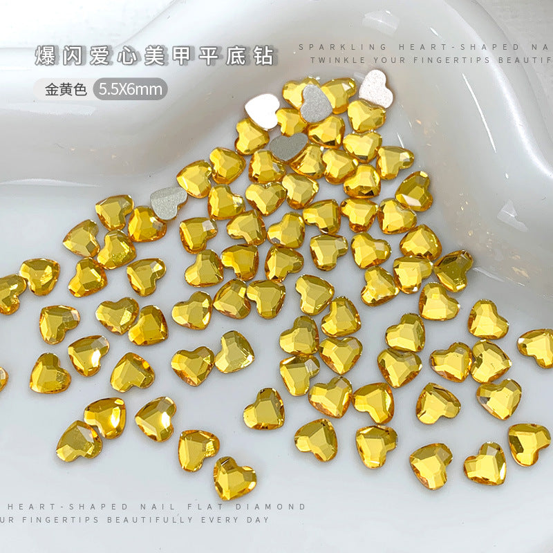 Small Golden Yellow Flatback Shaped Rhinestones Yellow Heart Butterfly Marquise Glass Crystal Nail Art Decorations Wholesale