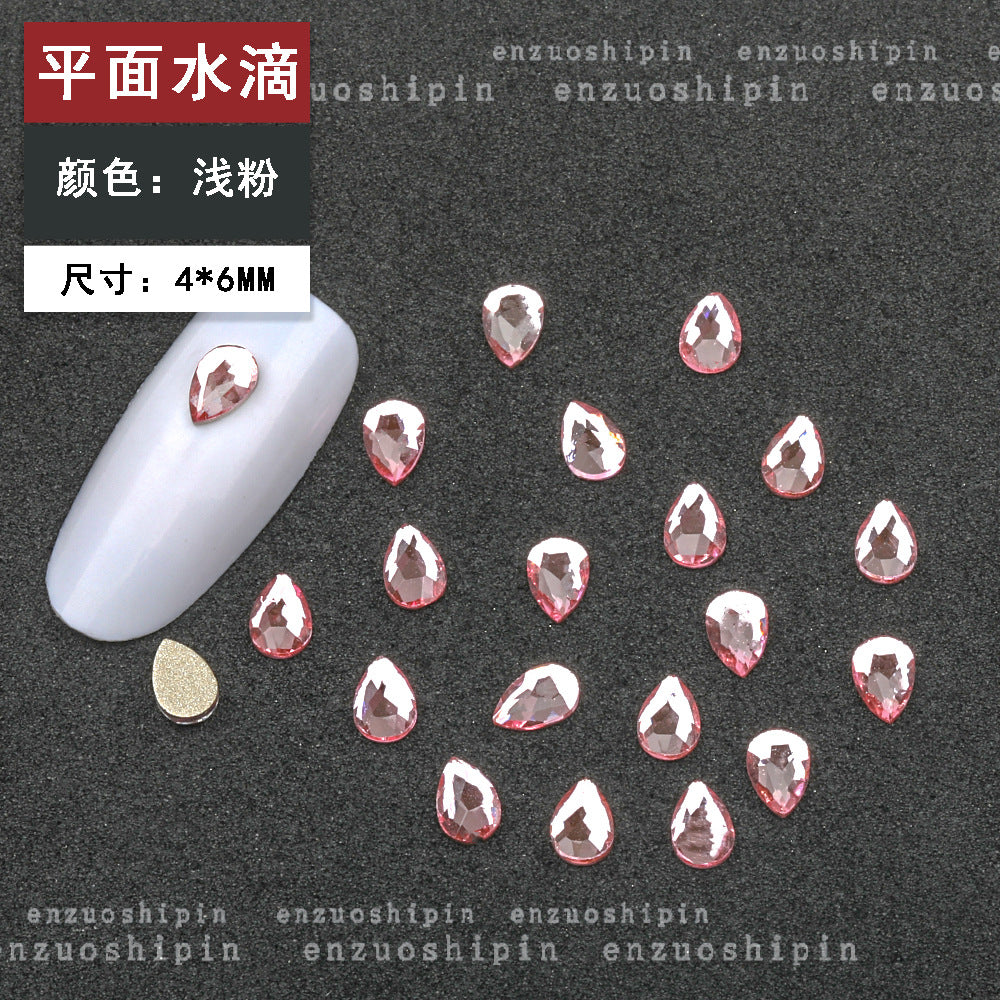 New Hot-Selling Light Pink Gold Base Flatback Shaped Marquise Teardrop Glass Rhinestones DIY Nail Art Accessories Wholesale