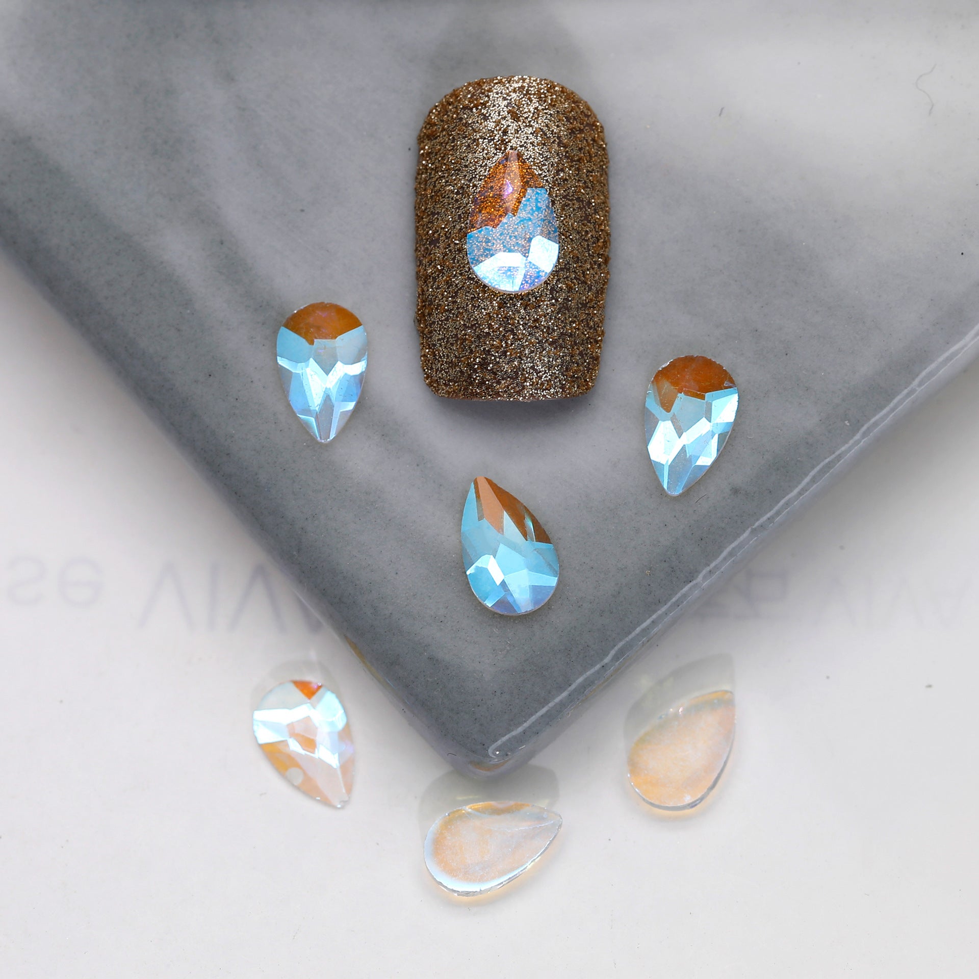 Factory Direct Wen Jingling Style Aurora Glass Stones Flatback Shaped Aurora Transparent Rhinestones Nail Art Accessories