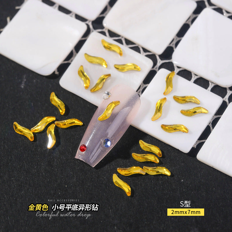Small Golden Yellow Flatback Shaped Rhinestones Yellow Heart Butterfly Marquise Glass Crystal Nail Art Decorations Wholesale