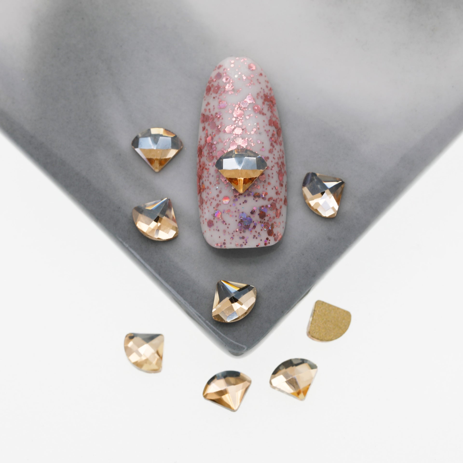 Cross-Border Supply Gold Champagne Flatback Shaped Nail Art Rhinestones Super Sparkle Gel Polish Adhesive Stones Non-Fading Base Color