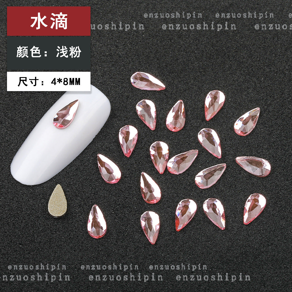 New hot-selling nail art rhinestones, light pink gold base, flat bottom, irregular shape, marquise, teardrop glass rhinestones, DIY nail art accessories wholesale.