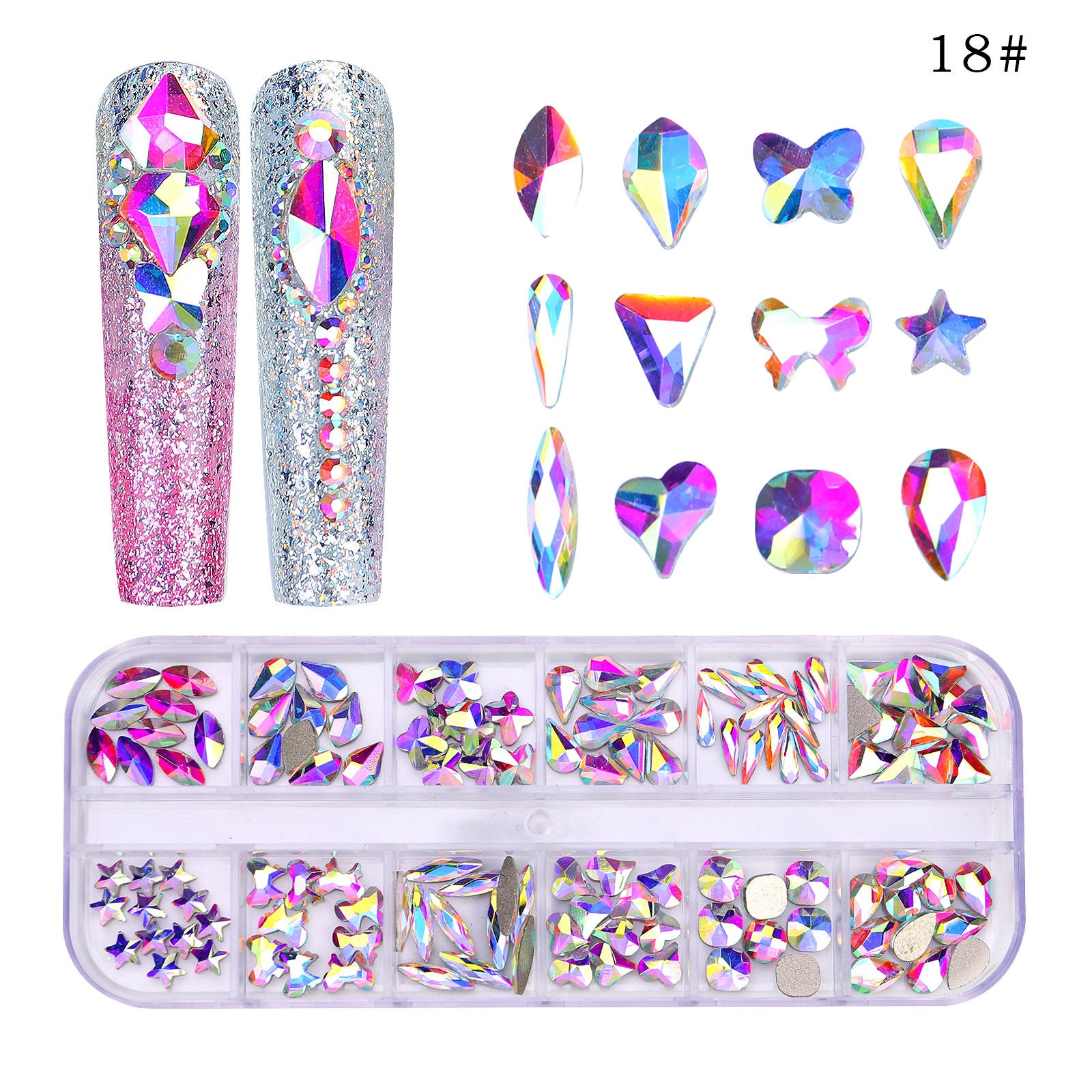 New Style 12-Grid Nail Art Rhinestones Flatback Shaped AB Rhinestones Nail Art Decorations Accessories