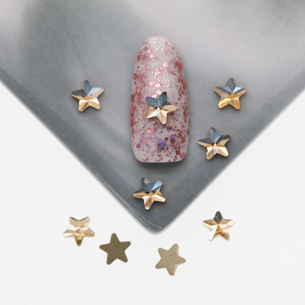 Cross-Border Supply Gold Champagne Flatback Shaped Nail Art Rhinestones Super Sparkle Gel Polish Adhesive Stones Non-Fading Base Color