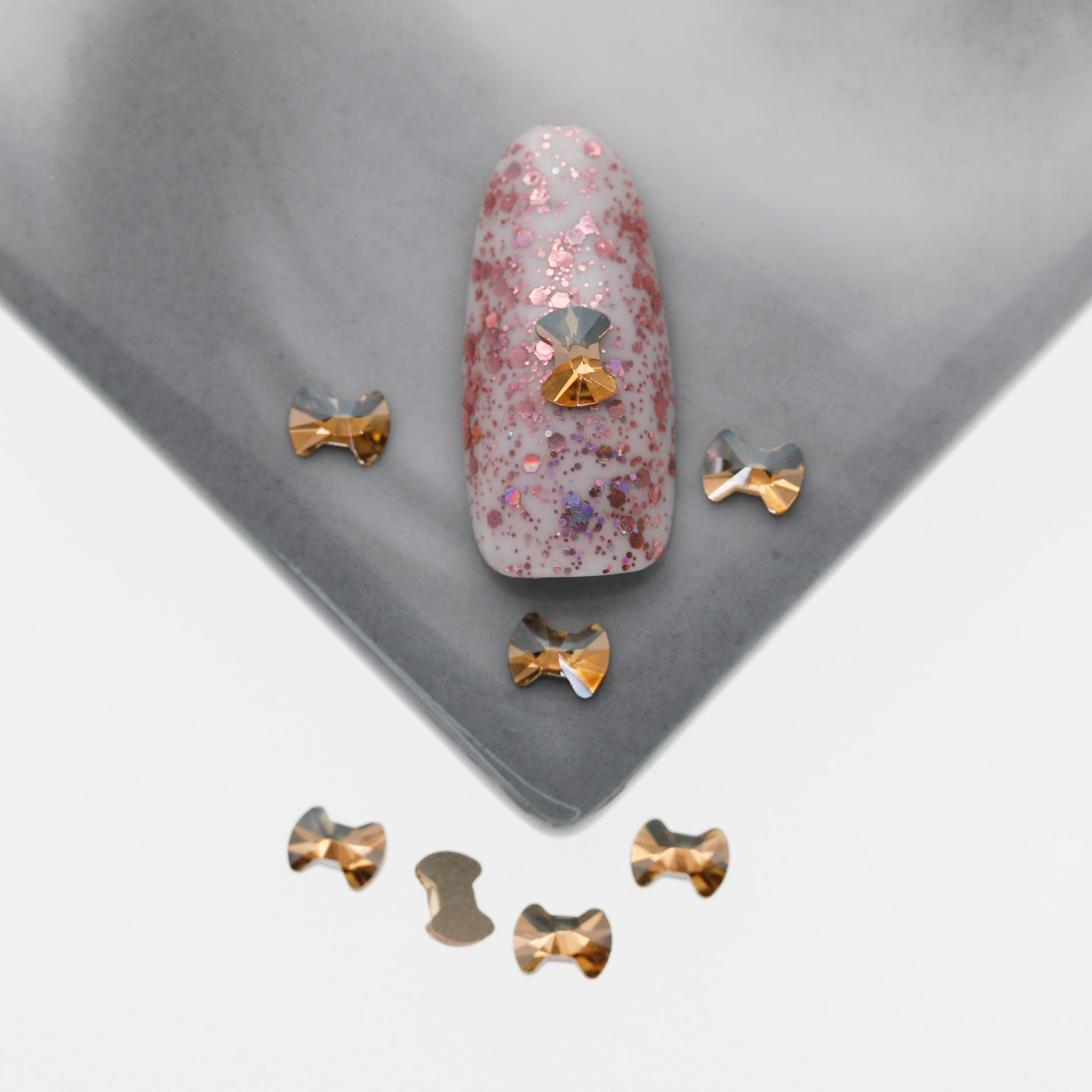 Cross-Border Supply Gold Champagne Flatback Shaped Nail Art Rhinestones Super Sparkle Gel Polish Adhesive Stones Non-Fading Base Color