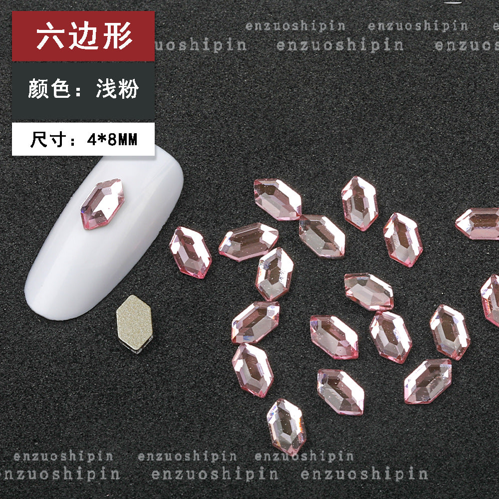 New hot-selling nail art rhinestones, light pink gold base, flat bottom, irregular shape, marquise, teardrop glass rhinestones, DIY nail art accessories wholesale.