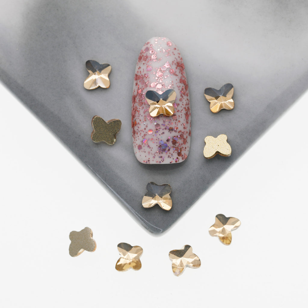 Cross-Border Supply Gold Champagne Flatback Shaped Nail Art Rhinestones Super Sparkle Gel Polish Adhesive Stones Non-Fading Base Color