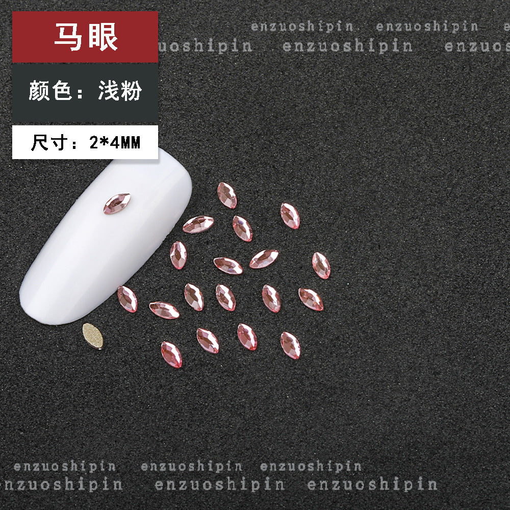 New hot-selling nail art rhinestones, light pink gold base, flat bottom, irregular shape, marquise, teardrop glass rhinestones, DIY nail art accessories wholesale.