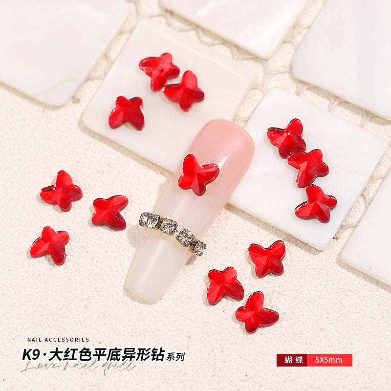 Red Small Flatback Shaped Rhinestones: Heart, Teardrop, Butterfly, Marquise | Christmas & New Year Nail Art Glass Ornaments | Factory Wholesale