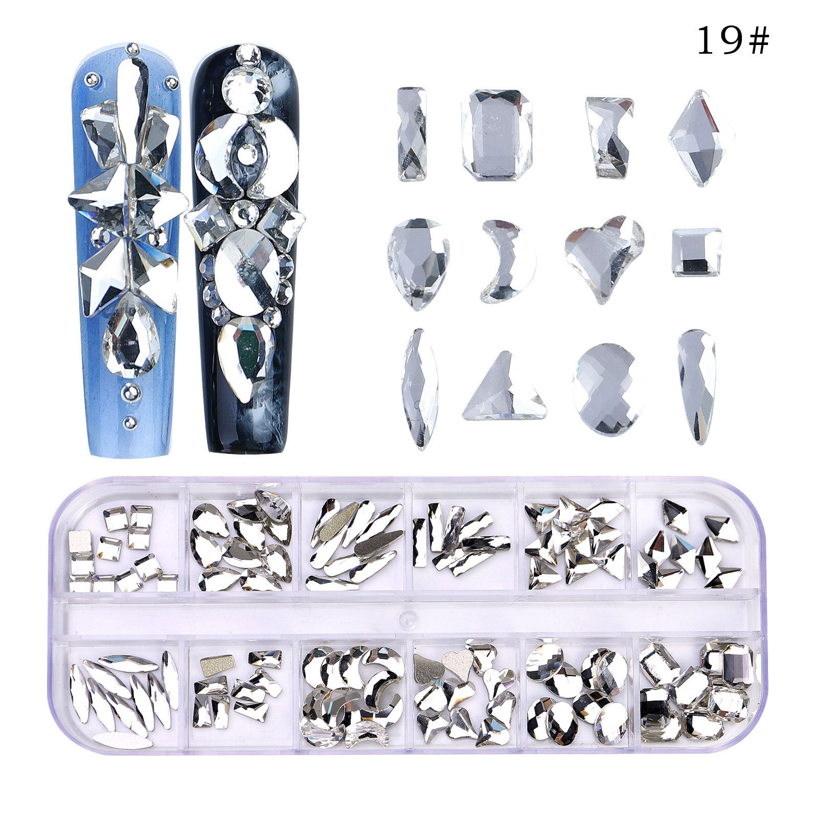 New Style 12-Grid Nail Art Rhinestones Flatback Shaped AB Rhinestones Nail Art Decorations Accessories