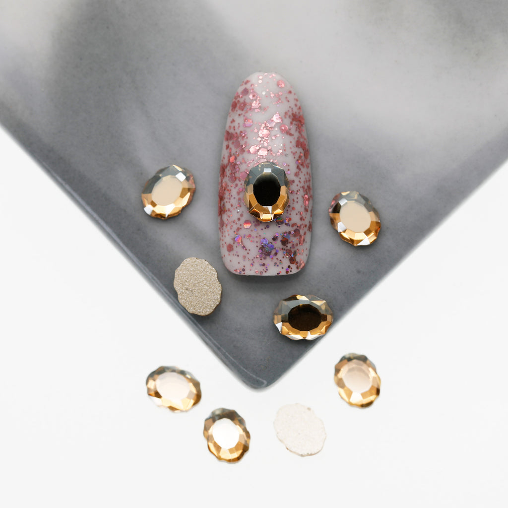 Cross-Border Supply Gold Champagne Flatback Shaped Nail Art Rhinestones Super Sparkle Gel Polish Adhesive Stones Non-Fading Base Color