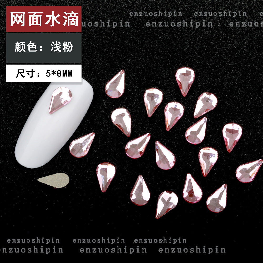 New hot-selling nail art rhinestones, light pink gold base, flat bottom, irregular shape, marquise, teardrop glass rhinestones, DIY nail art accessories wholesale.