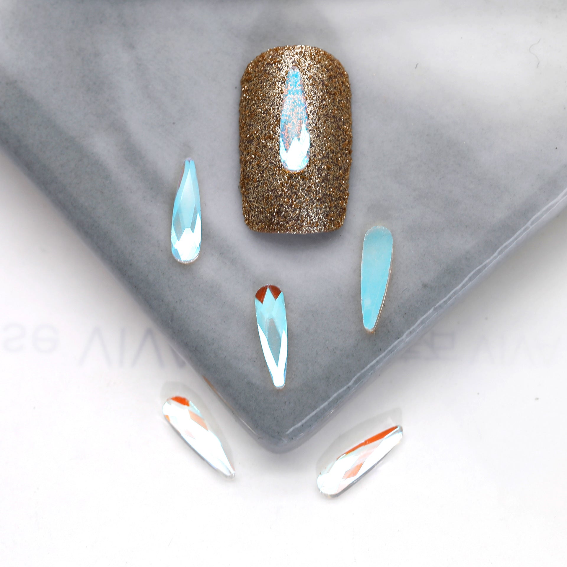 Factory Direct Wen Jingling Style Aurora Glass Stones Flatback Shaped Aurora Transparent Rhinestones Nail Art Accessories